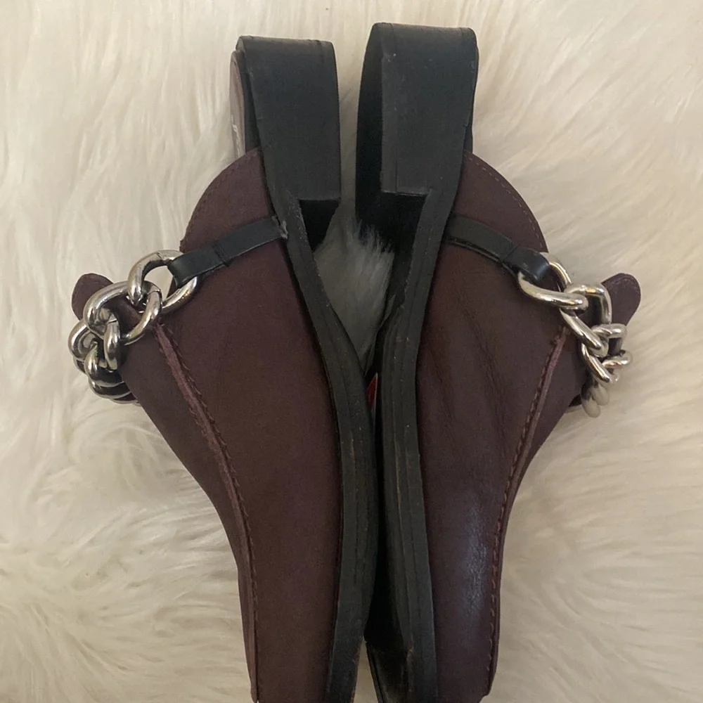 Free People Women’s Shoes Leather Loafer with Chain Color: Maroon
